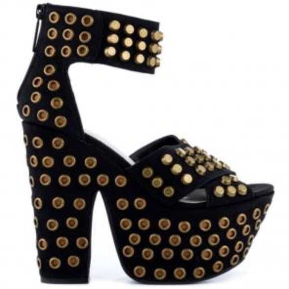 Michael Antonio Shoes - Michael Antonio Black Chunky Heels With Gold Studs